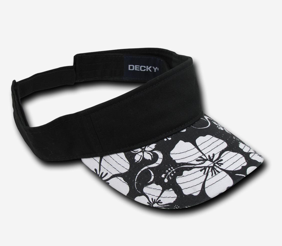 Decky Floral Flower Polo Visor Curved Bill Summer Sun Sports Golf Hook And Loop-Black-