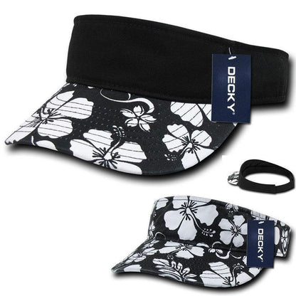 Decky Floral Flower Polo Visor Curved Bill Summer Sun Sports Golf Hook And Loop-Black-