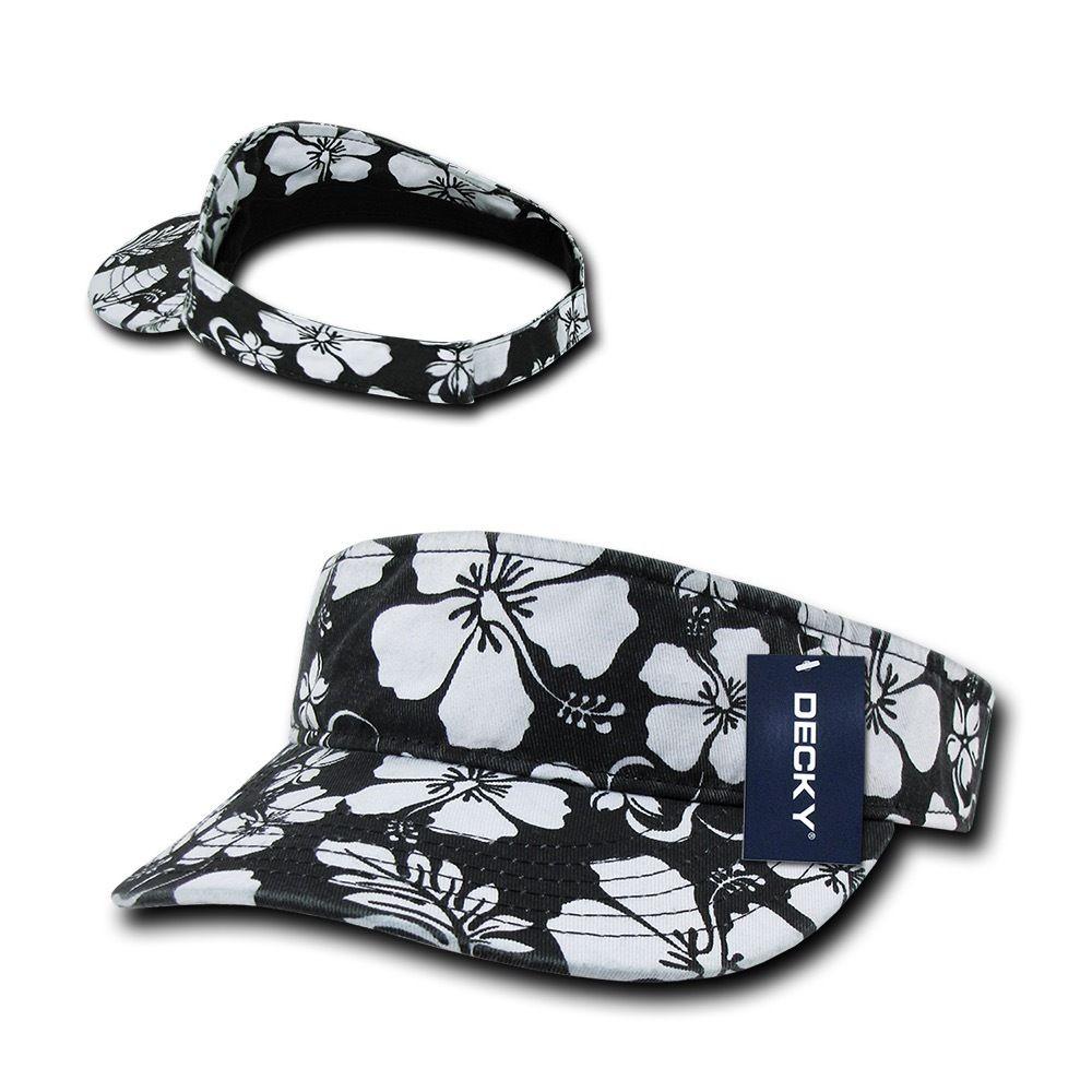 Decky Floral Flower Polo Visor Curved Bill Summer Sun Sports Golf Hook And Loop-Black-