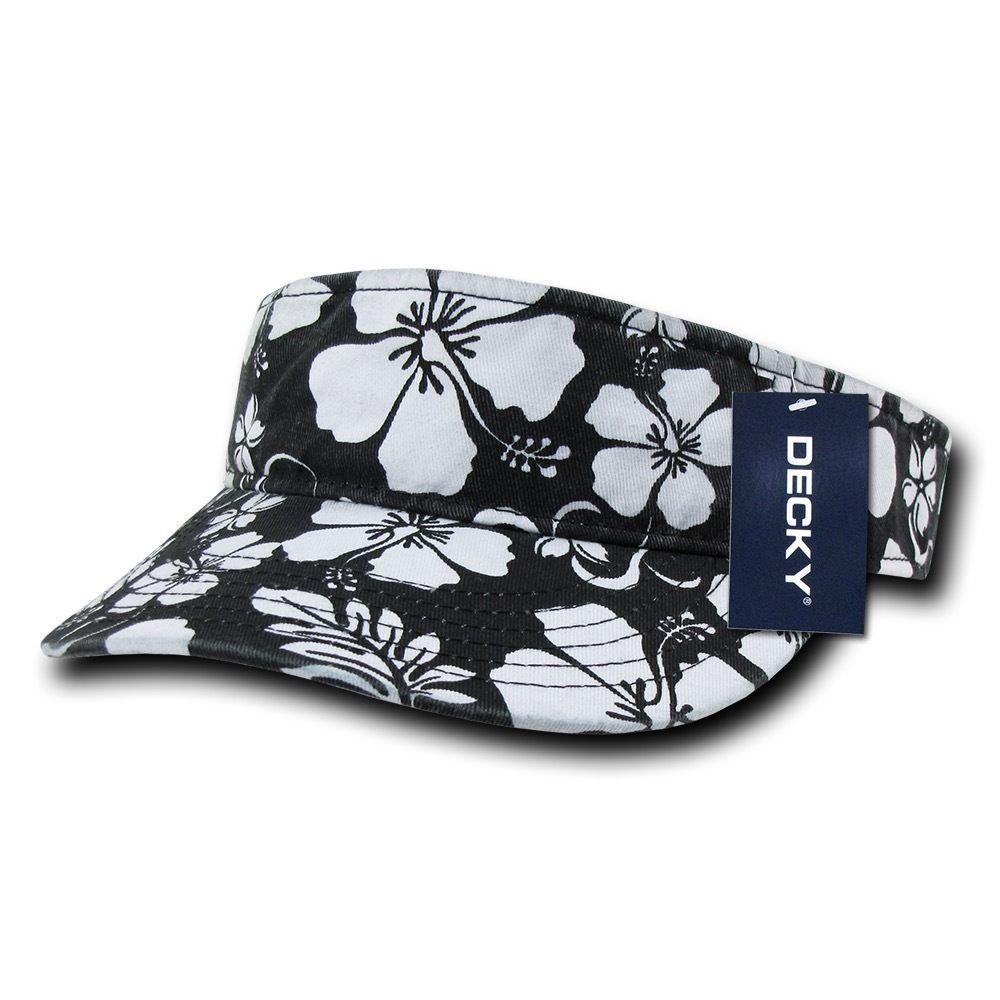 Decky Floral Flower Polo Visor Curved Bill Summer Sun Sports Golf Hook And Loop-Black-