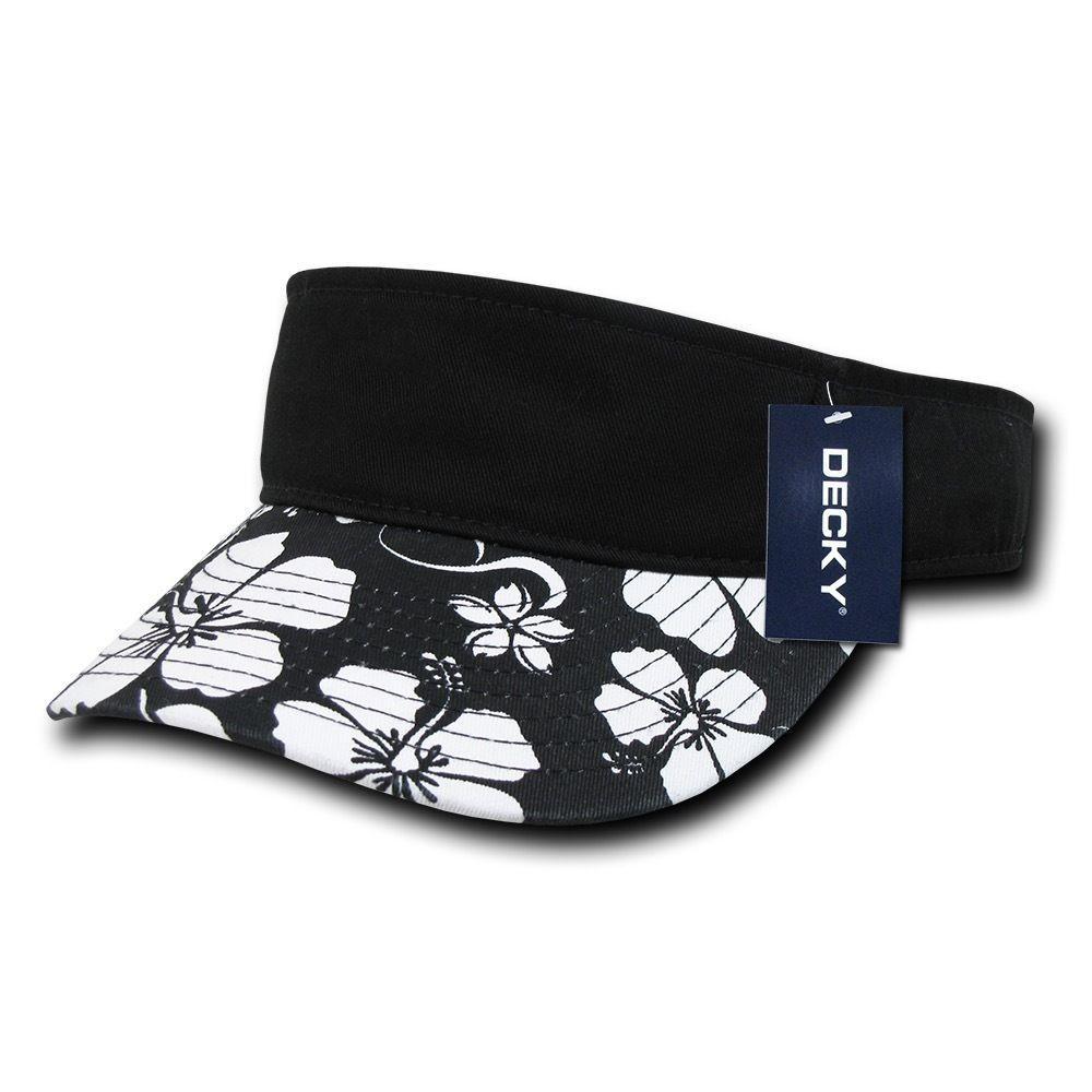 Decky Floral Flower Polo Visor Curved Bill Summer Sun Sports Golf Hook And Loop-Black-