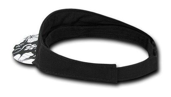 Decky Floral Flower Polo Visor Curved Bill Summer Sun Sports Golf Hook And Loop-Black-