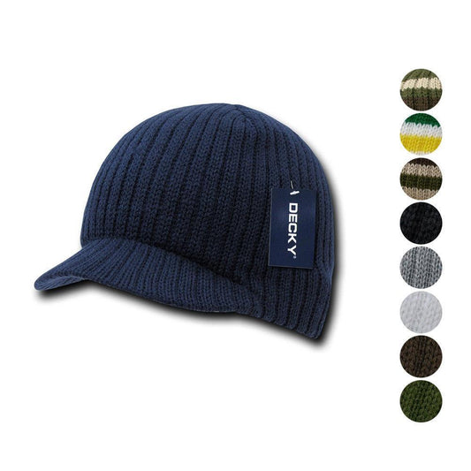 Decky Gi Campus Light Weight Beanies Striped Solid Caps Hats Visor Winter-Khaki / Brown / Olive-