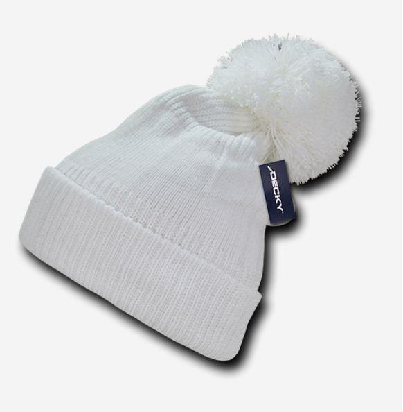 Decky Giant Pom Beanies Uncuffed Fuzzy Ball On The Top Warm Caps