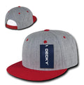 Decky Heather Grey Snapback Two Tone 6 Panel Retro Flat Bill Hats Caps-Heather Grey/Red-