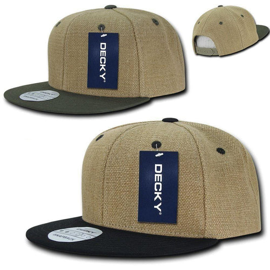 Decky Heavy Duty Jute Snapbacks Flat Bill Baseball Hats Caps Unisex-Black-
