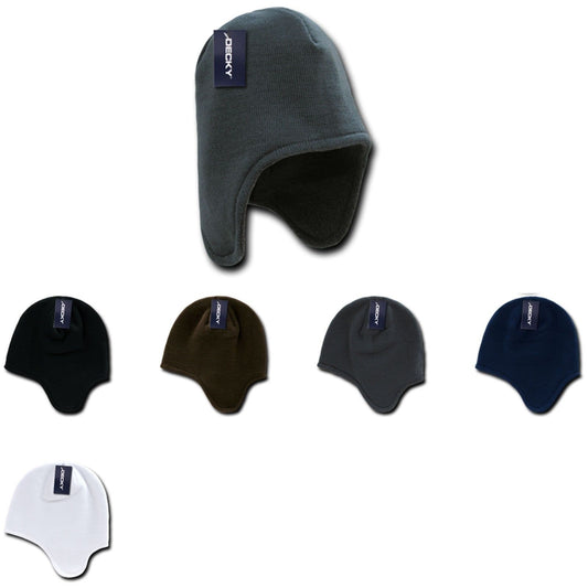 Decky Helmet Beanies Warm Winter Fleece-Lined Inside Ear Flap Ski Snow-Black-