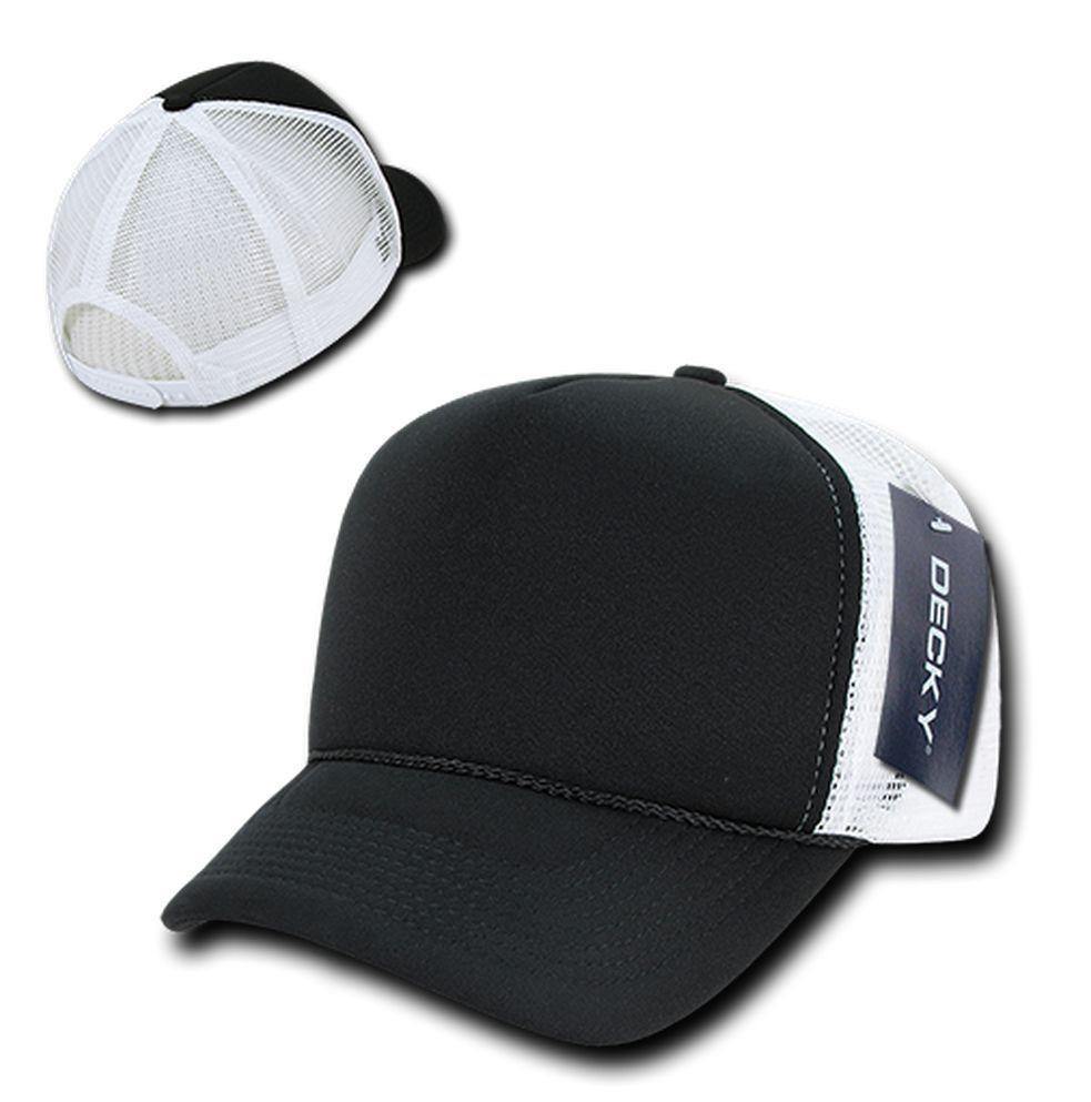Decky Industrial Foam Trucker 5 Panel Hats Caps Two Tone Mesh Snapback-Black / Grey-