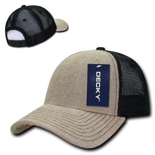 Decky Jute Crown Curved Bill Baseball 6 Panel Trucker Caps Hats Unisex-