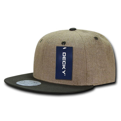 Decky Jute Crown Flat Bill Snapback Baseball 6 Panel Caps Hats Unisex-Black-
