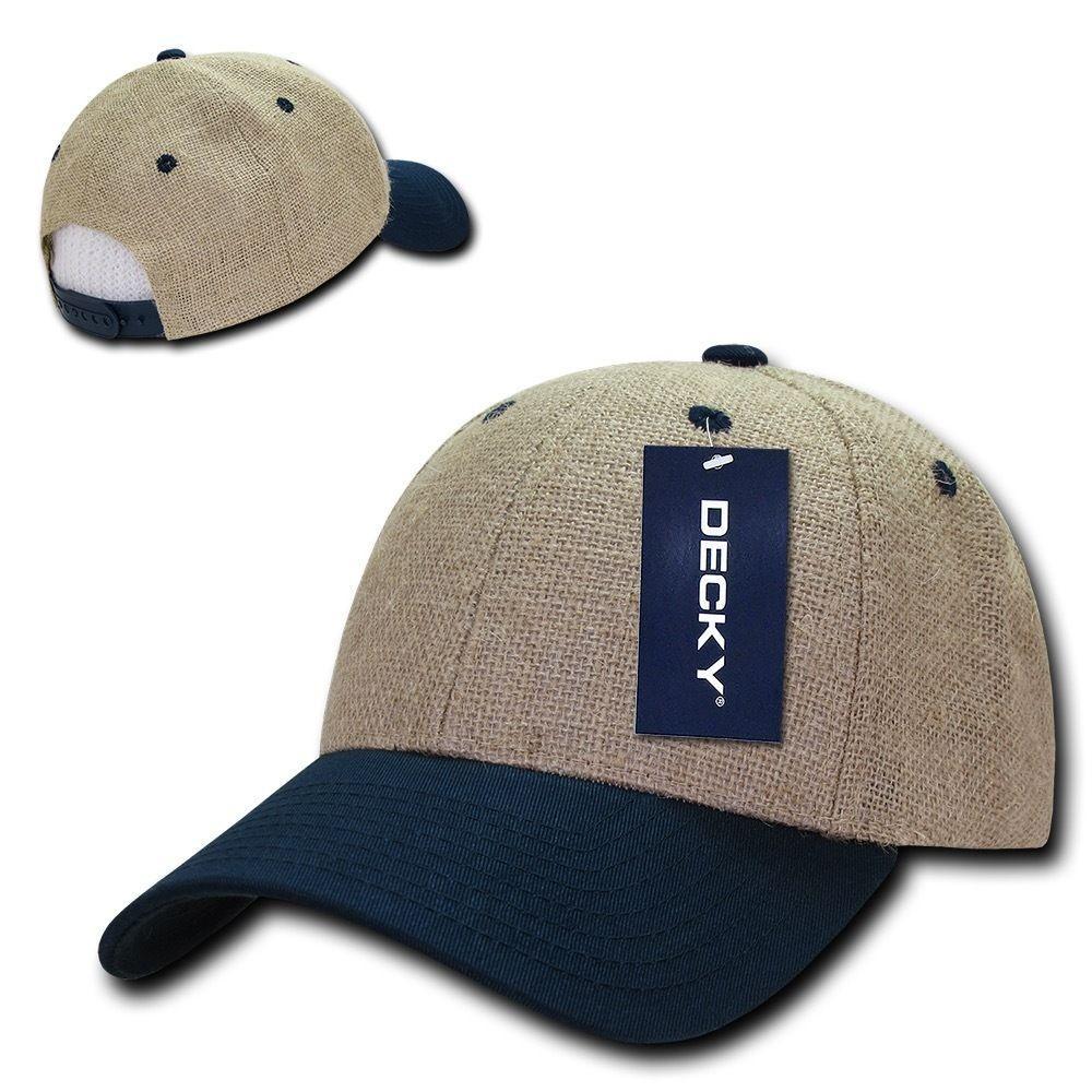 Decky Jute Low Crown Curved Bill 6 Panel Dad Caps Hats Unisex-Navy-