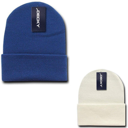 Decky Long Beanies Cuffed Knit Ski Snowboard Cap Hat Snug Warm Winter-Ivory-