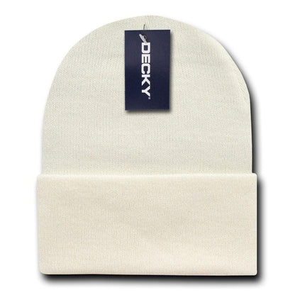 Decky Long Beanies Cuffed Knit Ski Snowboard Cap Hat Snug Warm Winter-Ivory-