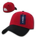 Decky Low Crown Plain Two Tone Curved Bill 6 Panel Dad Hats Caps-RED/BLACK-