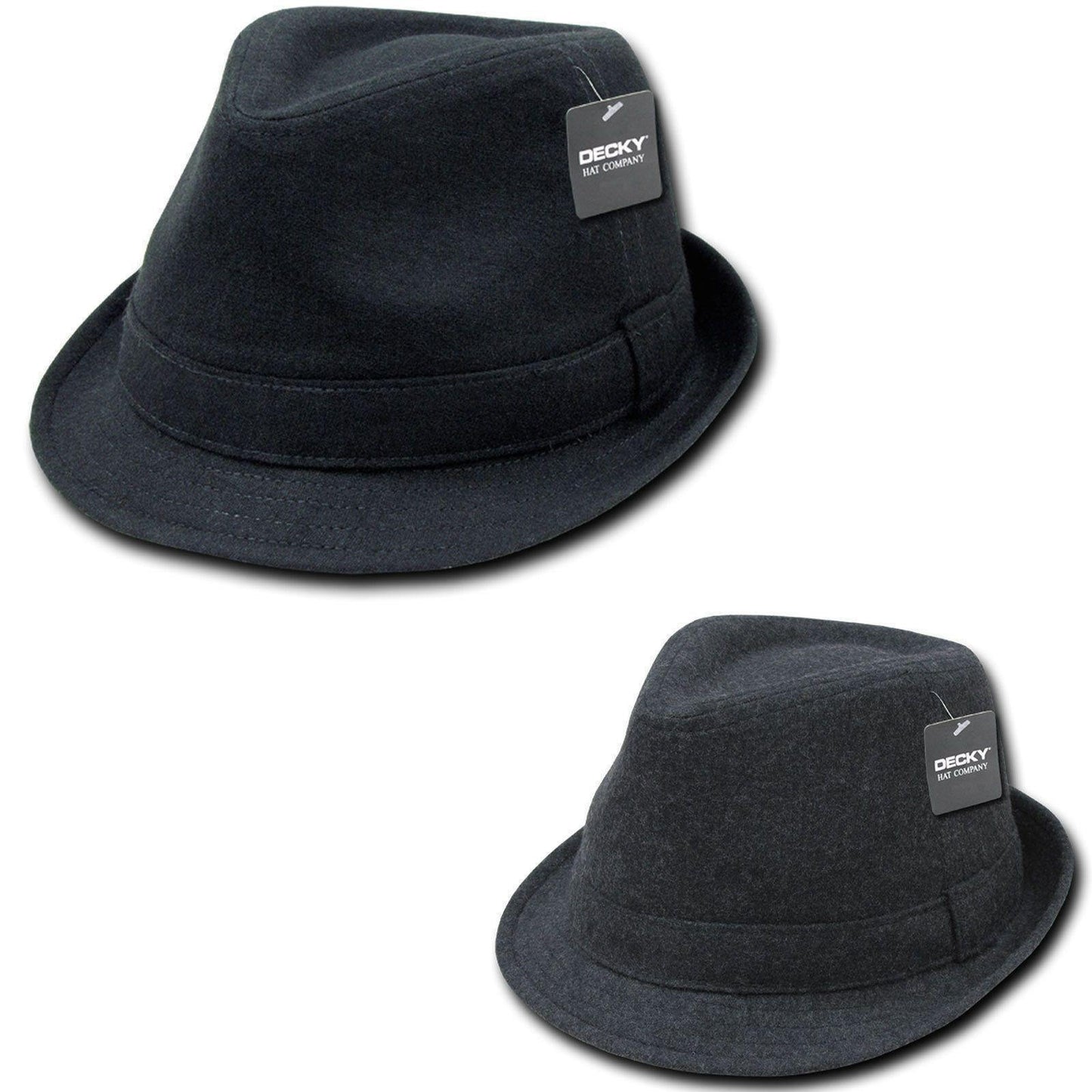 Decky Melton Fedora Fedoras Wool Band Hats Hipster Miami-Black/Black-Small/Medium-