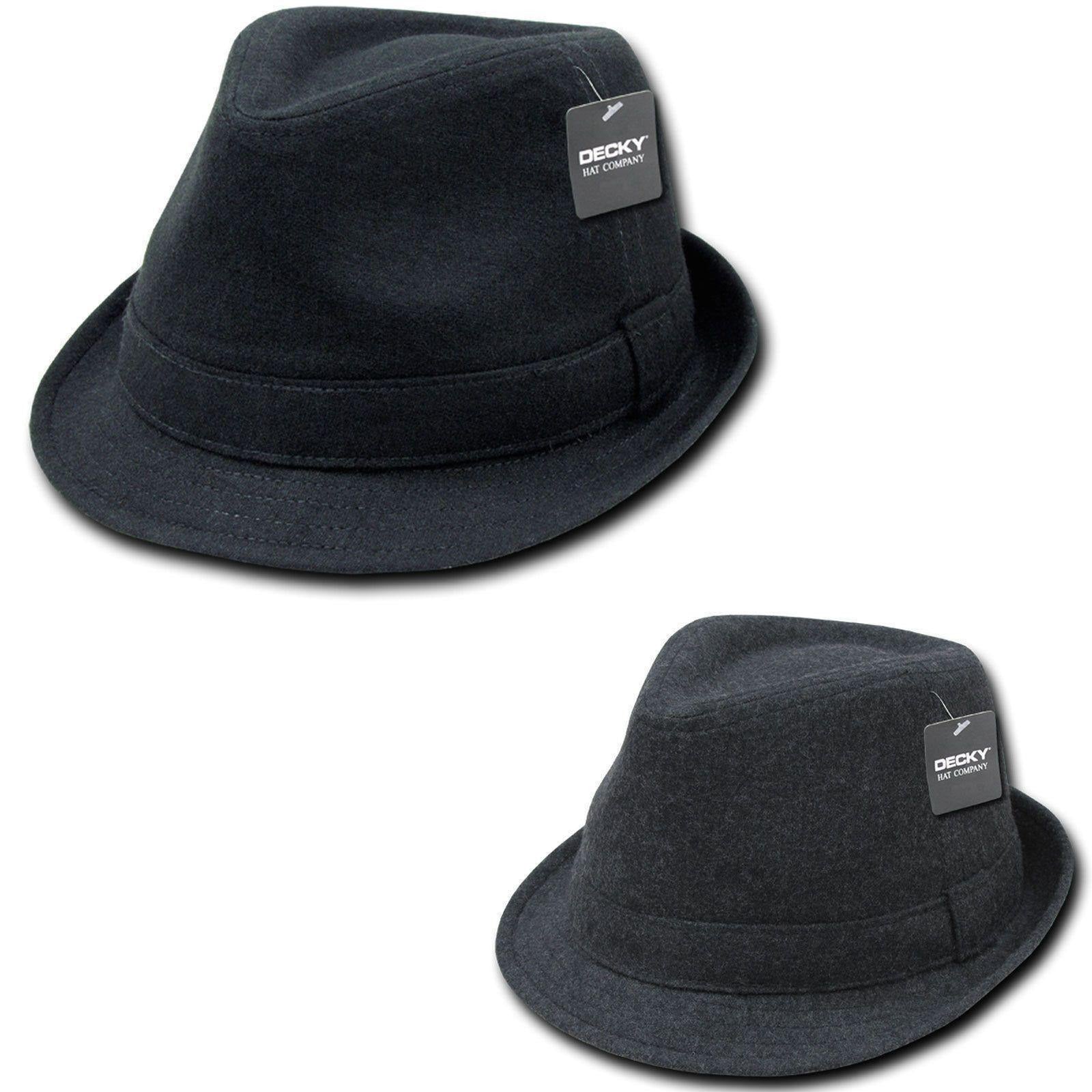 Decky Melton Fedora Fedoras Wool Band Hats Hipster Miami-Black/Black-Small/Medium-