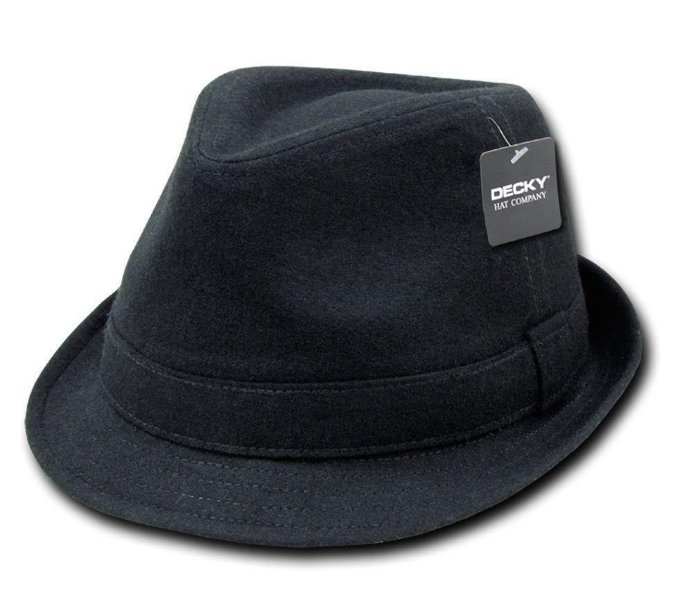 Decky Melton Fedora Fedoras Wool Band Hats Hipster Miami-Black/Black-Small/Medium-