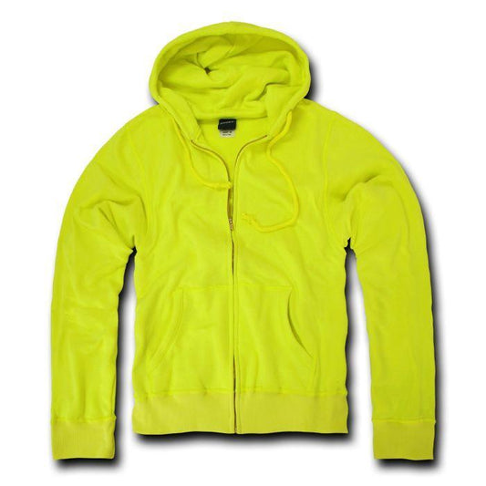 Decky Neon Yellow Full Zip Up Hoodie Hooded Sweatshirt Unisex-Small-