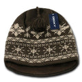 Decky Nordic Style Beanies Snowflake Pom Knit Snowboard Hats Caps Warm Winter-Brown/Khakhi-