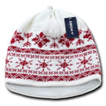 Decky Nordic Style Beanies Snowflake Pom Knit Snowboard Hats Caps Warm Winter-White/Red-