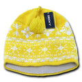 Decky Nordic Style Beanies Snowflake Pom Knit Snowboard Hats Caps Warm Winter-Yellow/White-