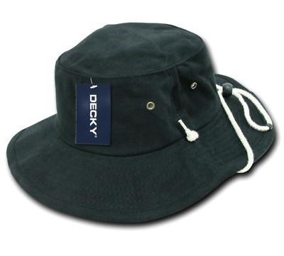 Decky Original Aussie Drawstring Boonie Bucket Fishing Outback Caps Hats-Black-Small/Medium-