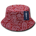 Decky Paisley Bandana Design Fitted Bucket Hats Caps Cotton Unisex-Red-S/M-