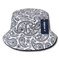 Decky Paisley Bandana Design Fitted Bucket Hats Caps Cotton Unisex-White-S/M-