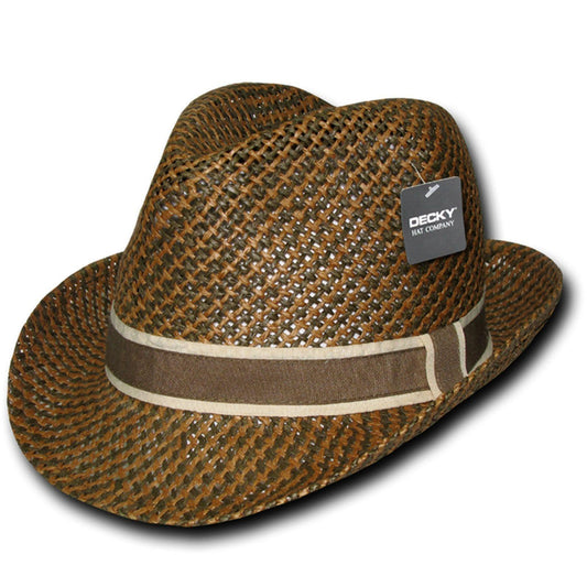 Decky Paper Braid Woven Brown 2 Tone Hatband Fedoras Trilby Hats-Small/Medium-
