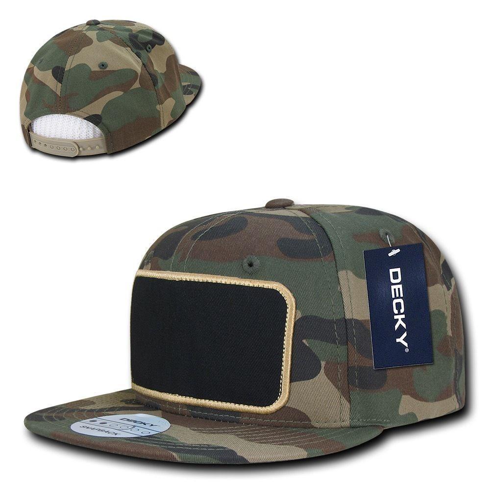 Decky Patch Snapbacks Flat Bill 6 Panel Camo Black Baseball Hats Caps Unisex-Black-