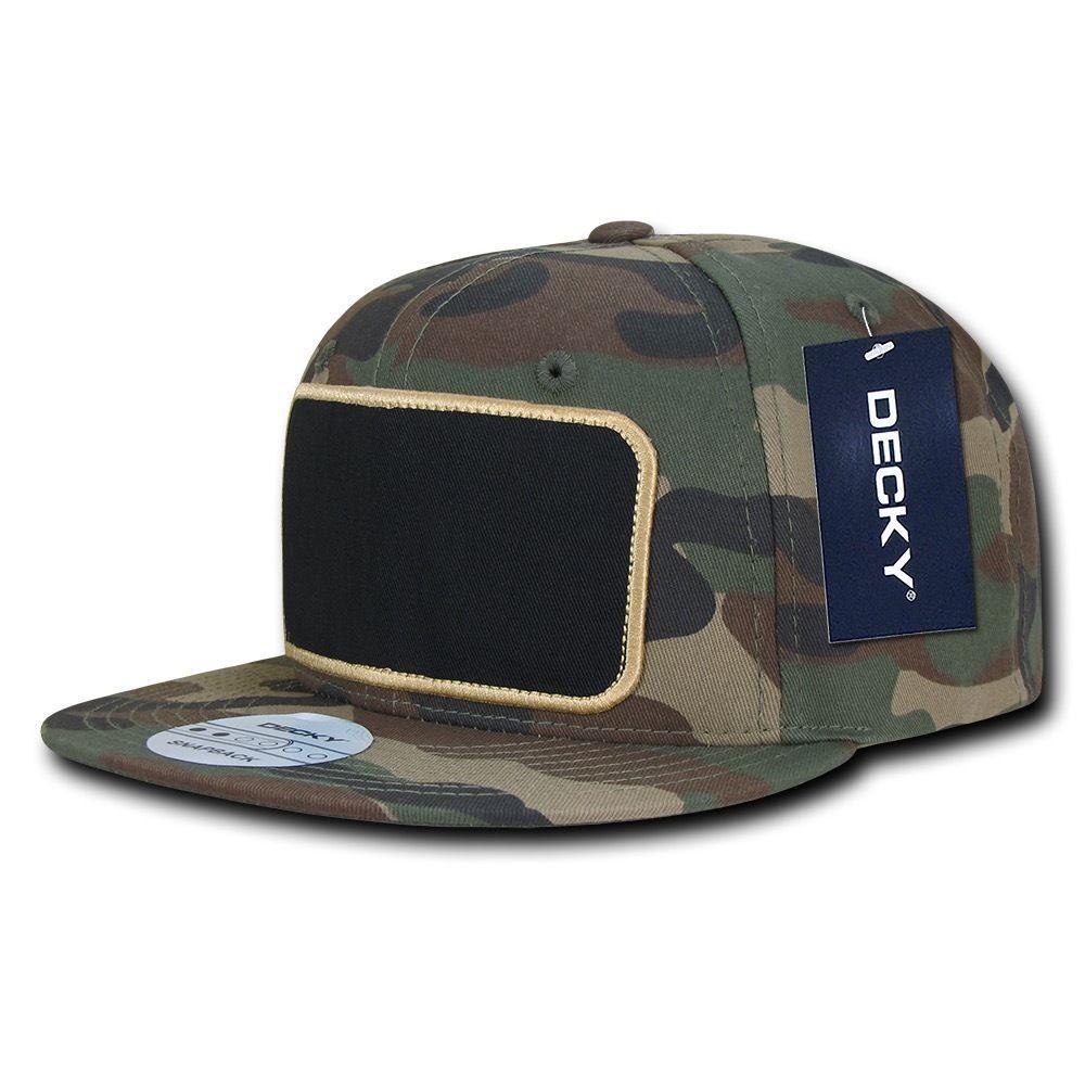 Decky Patch Snapbacks Flat Bill 6 Panel Camo Black Baseball Hats Caps Unisex-Black-