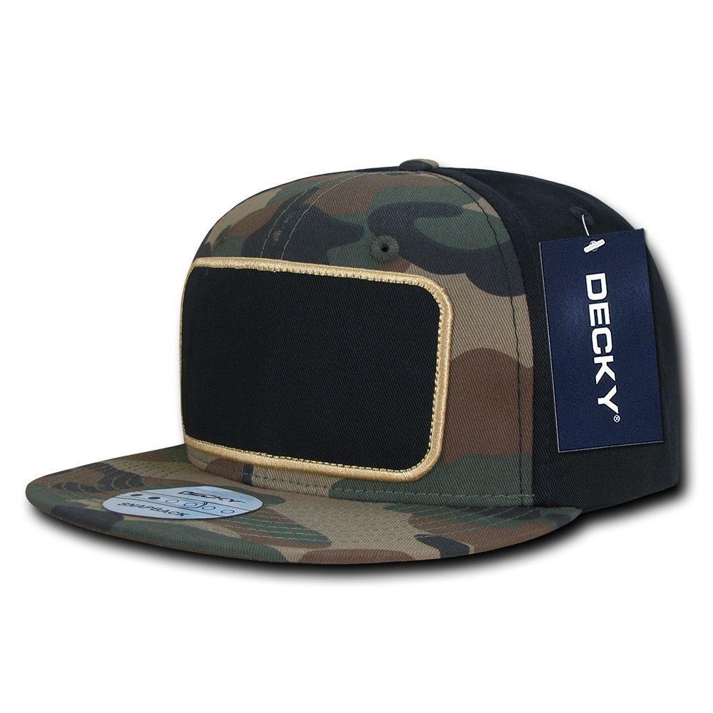 Decky Patch Snapbacks Flat Bill 6 Panel Camo Black Baseball Hats Caps Unisex-Black-