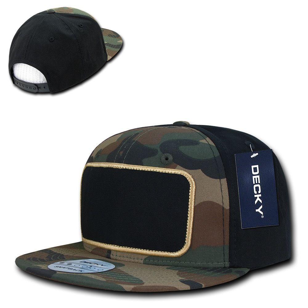 Decky Patch Snapbacks Flat Bill 6 Panel Camo Black Baseball Hats Caps Unisex-Black-