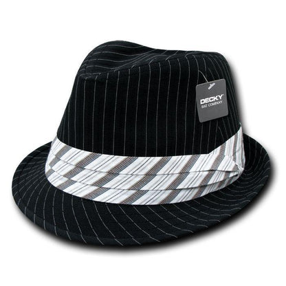 Decky Pinstriped Fedoras Caps Hats-Black/Black-Small/Medium-