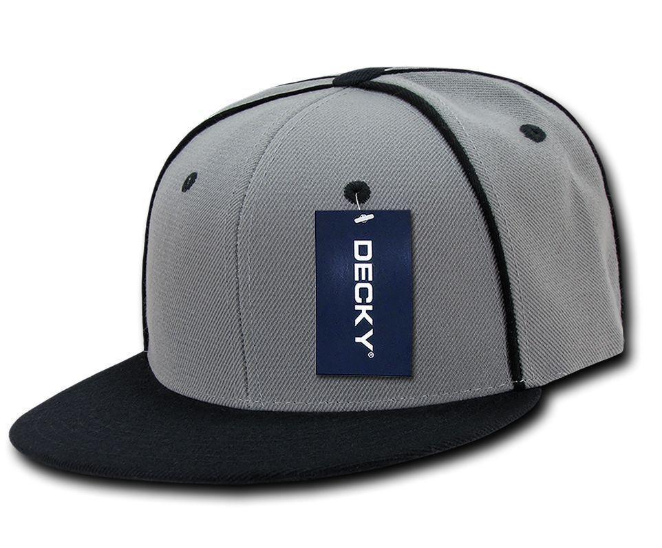 Decky Piped Crown Snapback Two Tone 6 Panel Flat Bill Hats Caps-Black-