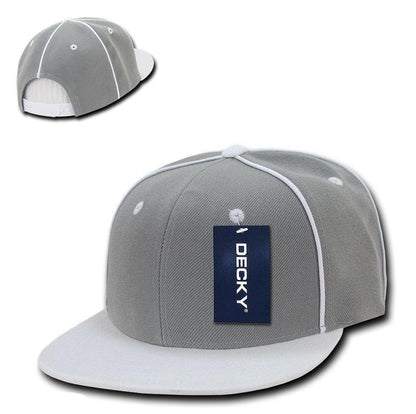 Decky Piped Crown Snapback Two Tone 6 Panel Flat Bill Hats Caps-Black-