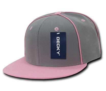 Decky Piped Crown Snapback Two Tone 6 Panel Flat Bill Hats Caps-Black-