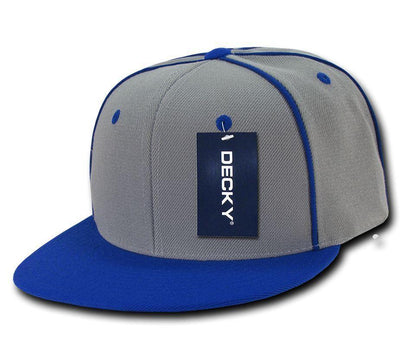Decky Piped Crown Snapback Two Tone 6 Panel Flat Bill Hats Caps-Black-