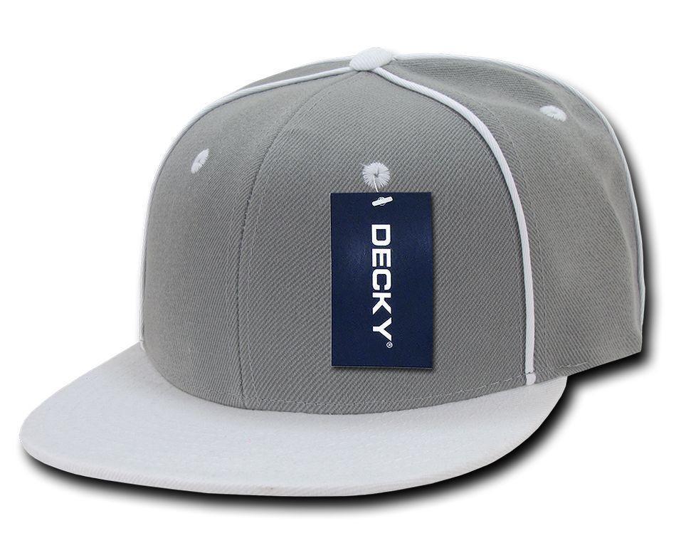 Decky Piped Crown Snapback Two Tone 6 Panel Flat Bill Hats Caps-Black-