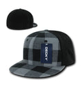 Decky Plaid Flex 6 Panel Fitted Two Tone Baseball Caps Hats-BLACK PLAID-