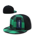 Decky Plaid Flex 6 Panel Fitted Two Tone Baseball Caps Hats-GREEN PLAID-