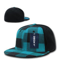 Decky Plaid Flex 6 Panel Fitted Two Tone Baseball Caps Hats-TEAL PLAID-