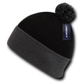 Decky Pom Pom Two Tone Beanies Long Cuffed Tight Stretchy Knitted Ski Caps Hats-Black/Grey-