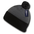 Decky Pom Pom Two Tone Beanies Long Cuffed Tight Stretchy Knitted Ski Caps Hats-Grey/Black-