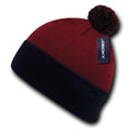 Decky Pom Pom Two Tone Beanies Long Cuffed Tight Stretchy Knitted Ski Caps Hats-Red/Navy-