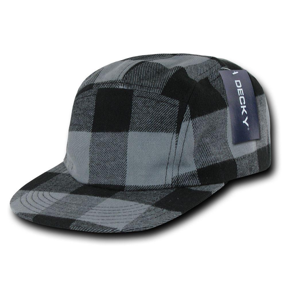 Decky Racer Jockey 5 Panel Biker Solid Plaid Camouflage Caps Hats-Black-
