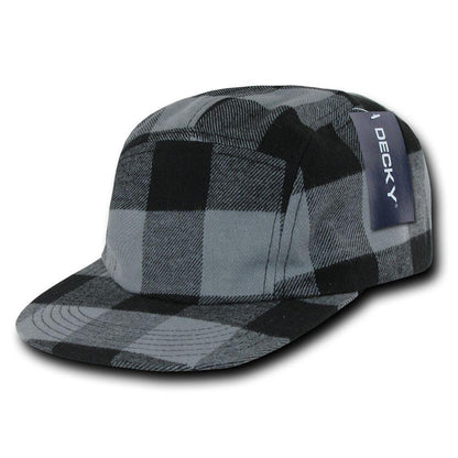 Decky Racer Jockey 5 Panel Biker Solid Plaid Camouflage Caps Hats-Black-