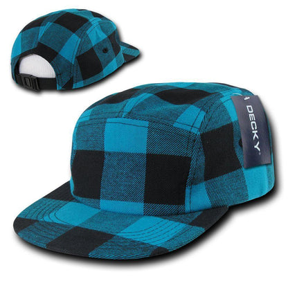 Decky Racer Jockey 5 Panel Biker Solid Plaid Camouflage Caps Hats-Teal Plaid (984)-