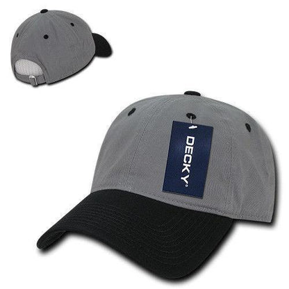 Decky Relaxed Soft Low Crown Dad Washed Cotton Polo Vintage 6 Panel Caps Hats-205-Grey/Black-