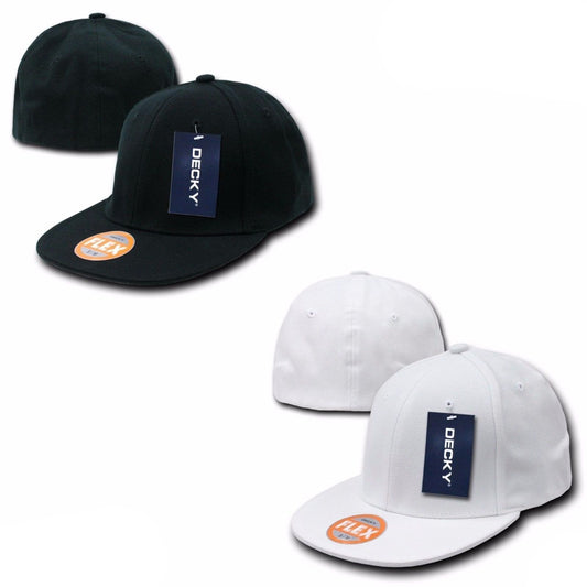 Decky Retro Fit All Flat Bill 6-Panel Flex Baseball Hats Caps Mens-Black-Large/XL-